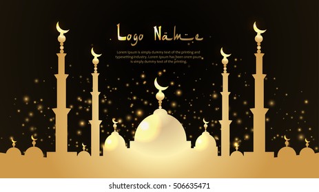 Ramadan Kareem with Muslim mosque greeting gold card. Business Travel Banner for the site and advertising. Vector illustration