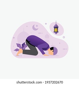 Ramadan kareem with muslim people prays vector illustration