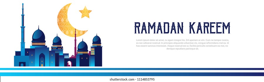 Ramadan kareem muslim religion holy month flat banner copy space 库存矢量图