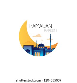 Ramadan kareem muslim religion holy month flat greeting card template on white background vector illustration