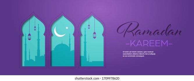 ramadan kareem muslim religion holy month greeting card flat horizontal copy space vector illustration
