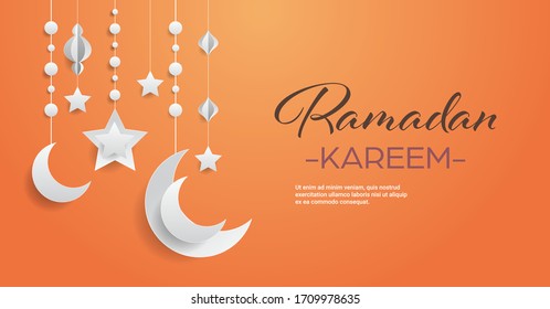ramadan kareem muslim religion holy month greeting card with moons and stars flat horizontal copy space vector illustration