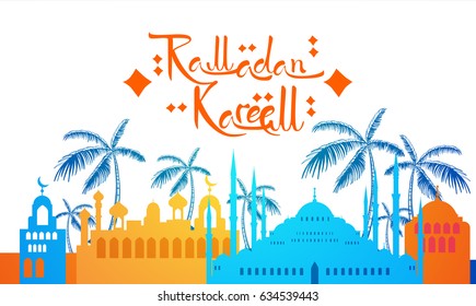 Ramadan Kareem Muslim Religion Holy Month Flat Vector Illustration