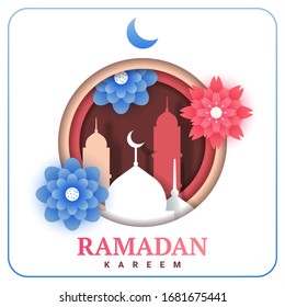 Ramadan Kareem with nature floral Illustration Template Design. Vector Eps 10