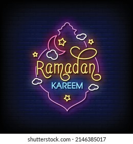 Ramadan Kareem Neon Signs Style Text Vector