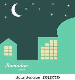 Ramadan kareem at night greeting card template design 