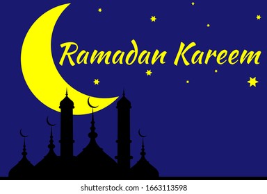 Ramadan kareem in the night Illustration, ramadan kareem cartoon vector Wishing for Islamic festival for banner, poster, background, flyer,illustration, brochure and sale background