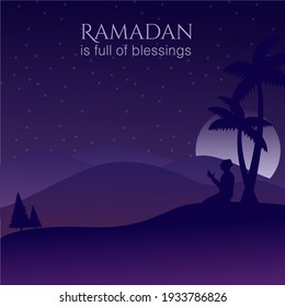 Ramadan Kareem night landscape with palm trees