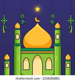 Ramadan Kareem Night Mosque Vector Art Illustration on Isolated Background. Ramadan Theme Illustration on Isolated Background. Mosque Illustration.