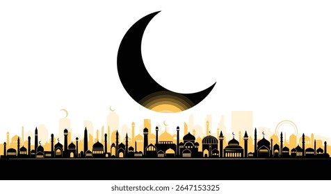 Ramadan Kareem Night Sky with Buildings Silhouettes