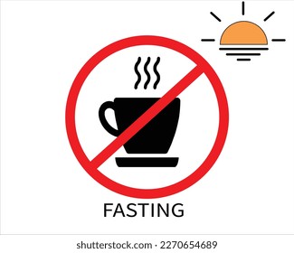 Ramadan kareem no eating sign. Isolated on a white background. Avoid eating and drinking in muslim fasting month in public during. Vector flat illustration