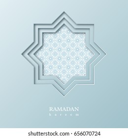 Ramadan Kareem octagon. Cut paper design with traditional style pattern. Vector illustration.