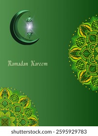 Ramadan Kareem on a green background. Islamic illustration for greeting card, poster and banner. ( original illustration, not AI-generated )