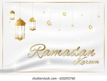 Ramadan kareem on white silk background, premium design concept, background image, vector illustration eps10.