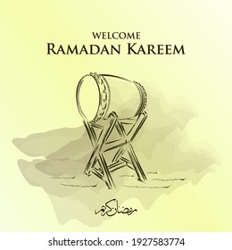 Ramadan Kareem with ornament, Hand drawn Islamic Illustration on Grunge Background.