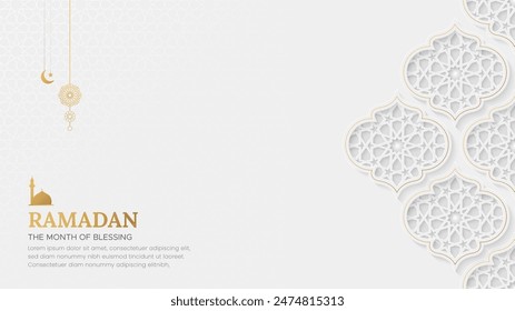 Ramadan Kareem tarjeta de felicitación ornamental con marcos decorativos de patrón árabe