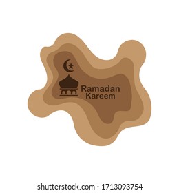 Arte de papel Ramadan Kareem vectorial o estilo corte de papel con linterna de Fanoos, luna creciente y fondo de mezquita en color marrón forma abstracta. Para banner web, tarjeta de saludo, plantilla de póster y promoción