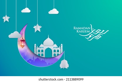 Ramadan Kareem paper art vector Islamic banner, poster, background template