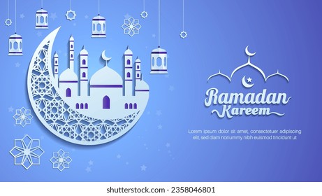 Ramadan kareem paper cut greeting card illustration