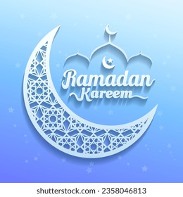 Ramadan kareem paper cut greeting card illustration