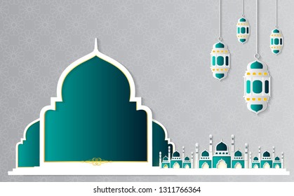 Ramadan Kareem Paper Graphic of Islamic art Vector illustration