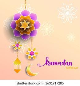 Ramadan Kareem - paper graphic of islamic crescent moon and lantern