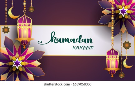 Ramadan Kareem - paper graphic of islamic crescent moon and lantern