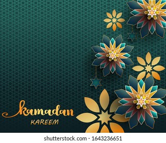 Ramadan Kareem - paper graphic of islamic crescent moon and lantern