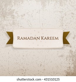 Ramadan Kareem paper Tag with Text and Ribbon. Vector Illustration