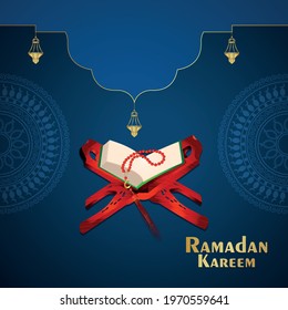 Ramadan kareem pattern background with holy book of quraan