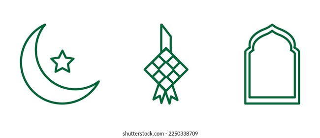 Ramadan Kareem Pattern, Eid Mubarak Background, Line Icons Set. 