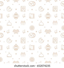 Ramadan Kareem Pattern, Eid Mubarak Background, Line Icons Set. Vector Illustration