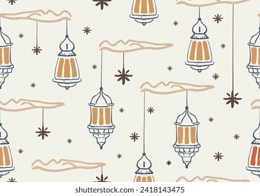 Ramadan Kareem pattern textile, holiday cover set. Islamic greeting card, banner template.