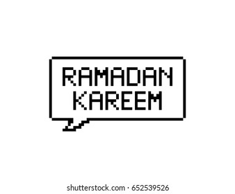 Ramadan Kareem pixel art lettering typography in speech bubble on white background.