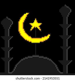 Ramadan kareem en arte de píxeles. Ilustración de vectores. Bien por tarjeta, pancarta y afiche.