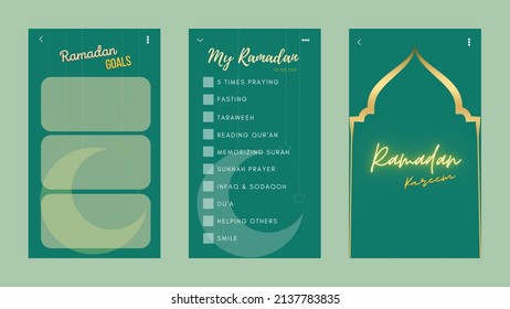 Ramadan kareem planner, to do list and goals template with green color and soft green background