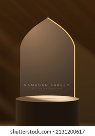 Ramadan kareem podium with mosque door. Vector illustration