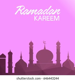 Ramadan Kareem polygon greeting with mosque which means ''Ramadan kareem'' . Editable Vector illustration eps10.