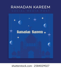 Ramadan Kareem post design. Islamic greeting card, banner template. Arabic text mean Ramadan Kareem. 