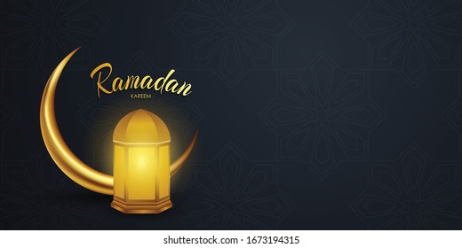 Ramadan Kareem poster, with beautifully decorated lanterns Vector illustration