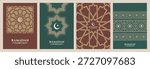 Ramadan Kareem poster collection , islamic greeting card, banner , cover, template with arabesque pattern style , modern design with geometric pattern in green and brown colors 