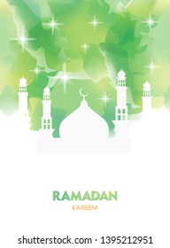 Ramadan Kareem Poster. Colorful Watercolor Cloud Ramadan Celebration Banner, Vector Illustration for greeting card, poster and voucher.