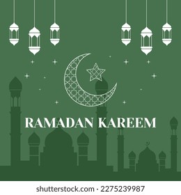 Ramadan Kareem Poster for Commemorating the Holy Month with Crescent, Star and mosque symbols