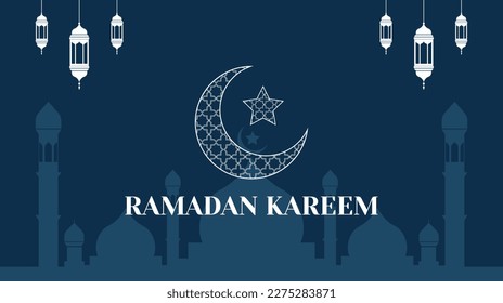 Ramadan Kareem Poster for Commemorating the Holy Month with Crescent, Star and mosque symbols