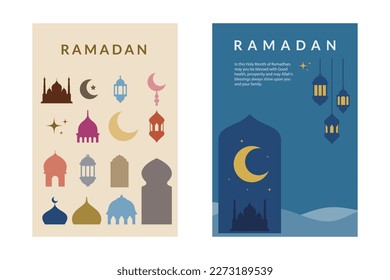 ramadan kareem poster design with ramadan concept flat style icons collection