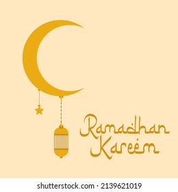 Ramadan Kareem poster design with lantern lamp and star monoline vector illustration for islam fasting festival event.