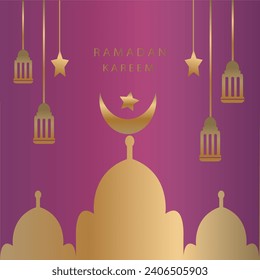 Diseño de afiches Ramadan Kareem con farolillos, luna, estrella y lámpara.
Vector de plantilla de banner islámico Ramadan Mubarak usado para Eid ul Fitr y Eid ul Adha.