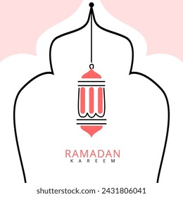 Ramadan Kareem poster design with line vector illustration of lantern lights for the Islamic fasting festival