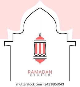 Ramadan Kareem poster design with line vector illustration of lantern lights for the Islamic fasting festival