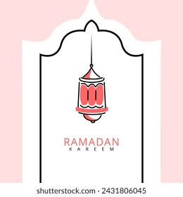 Ramadan Kareem poster design with line vector illustration of lantern lights for the Islamic fasting festival